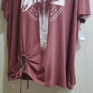 Maroon Graphic Tee with Drawstring Detail